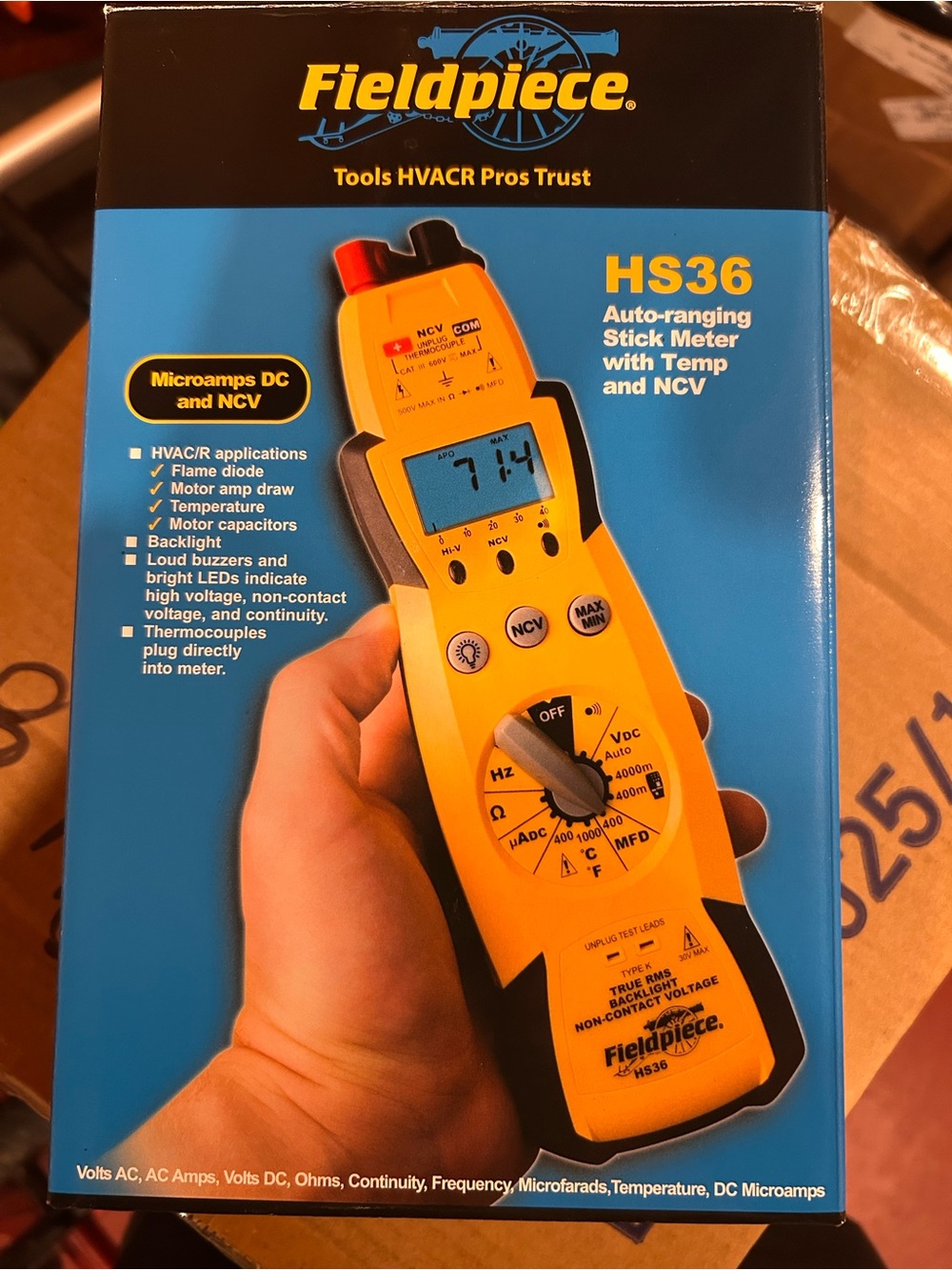 Fieldpiece HS36 Yellow Auto-Ranging Stick Meter with Temp & NCV